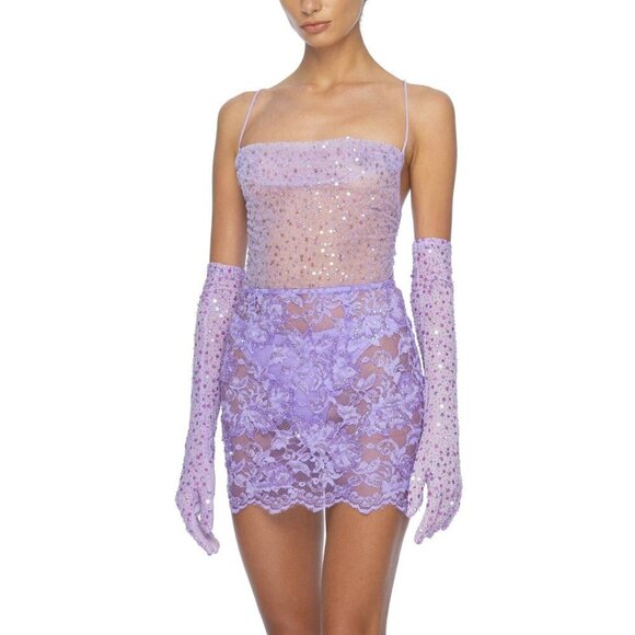 Dyspnea Open Back Sheer Mini Dress With Sparkling Sequins & Hand Beaded Lace - Picture 1 of 10